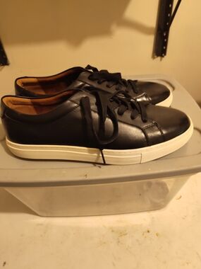 New Republic Classic Black Leather Low-Top Lace-Up Sneakers with White Sole